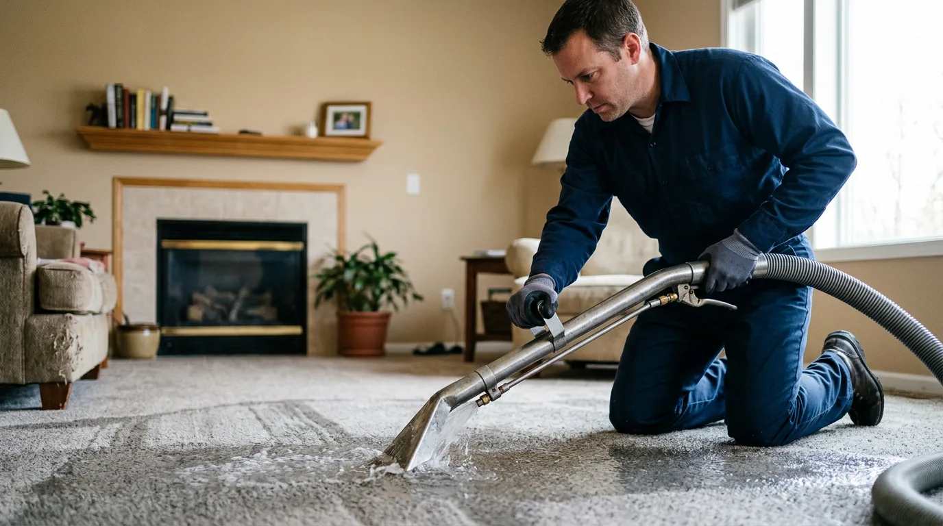 Water damage restoration technician working near Hebron, IL